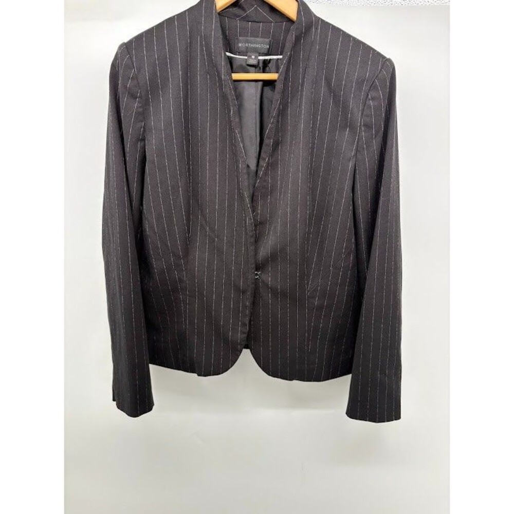 Worthington Women's Blazer Size 10 Pinstripe Black Single Clasp Closure